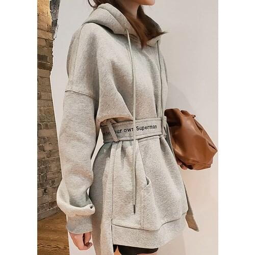 Design high-end belt Western style sweater womens spring and autumn front short back long hooded waist cotton top