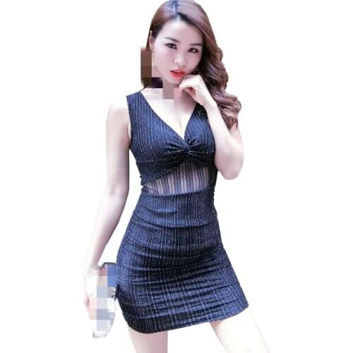 B2335 2020 new women summer fashion low-cut gauze sexy night club sleeveless show thin dress cheap wholesale