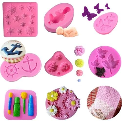 1PC DIY Fondant Mold Sea Shell Flower Snowflake Baby Candy Chocolate Silicone Molds DIY Party Birthday Cake Decorating Tools