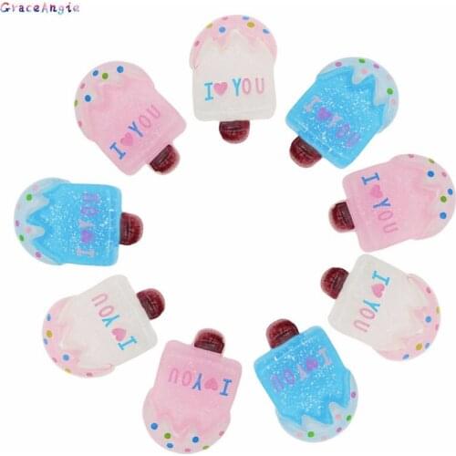 GraceAngie 12pcs Cute Resin Ice Cream Flatback Cabochon Charms Blue Pink Earrings necklace Crafts DIY accessories