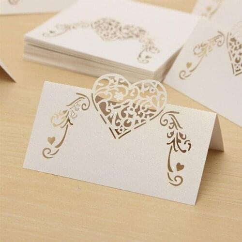 50PCS Laser Cut Heart Shape Table Name Card Hollow Wedding Place Cards Invitation Card Wedding Party Decoration Favors