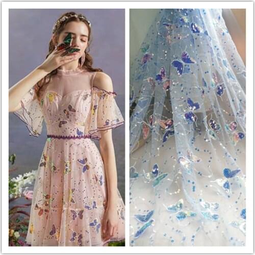 Sparkle Ombre Sequined Butterfly Tulle Lace Fabric Sequin overlay Lace Mesh Fabric For DIY Sewing Party Dress tutu, By 1 yard