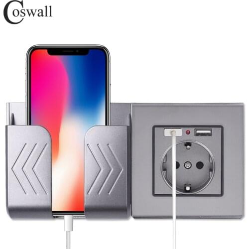 COSWALL Dual USB Charging Port 16A Wall EU Russia Socket Power Outlet Glass Panel PC Panel Matte Grey Color