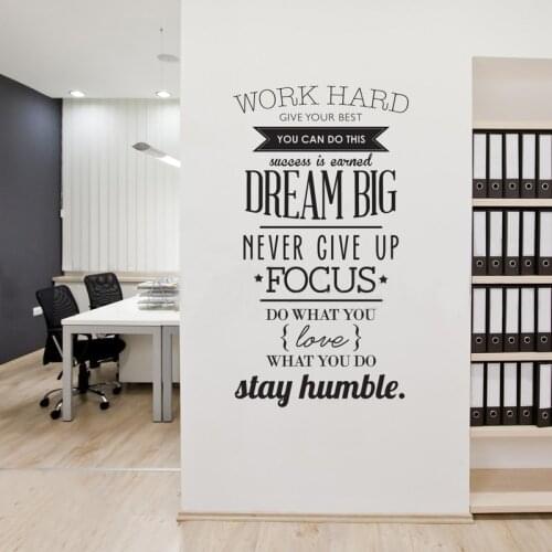 Decorative Stickers For Office School Work Hard Stay Humble Quote Vinyl Wall Sticker Motivation Lettering Wall Decal Mural AZ318