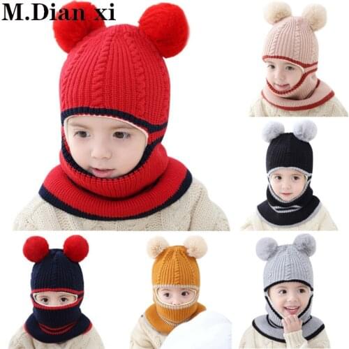 Kids Winter Hats Ears Girls Boys Children Warm Caps Scarf Set Baby Bonnet Enfant Knitted Cute Hat for Girl Boy