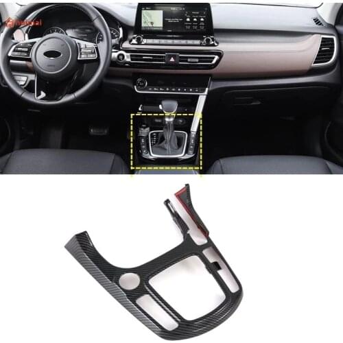 For Kia Seltos 2019 2020 Carbon Fiber ABS Car Interior Gear Shift Knob Frame Cover Trim Moldings Car Styling Accessories
