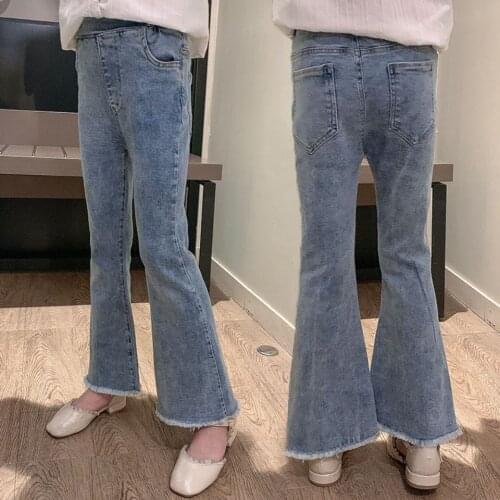 2021 Spring Autumn Children Jeans for Girls High Waist Flare Pants Kids Slim Leggings Casual Denim Trousers Teenage Jeans Q08