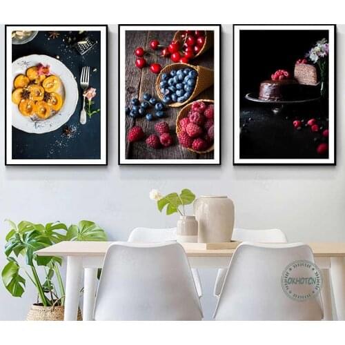 Fruit Dessert Decorative Picture Modern Food Kitchen Poster Wall Art Strawberry Blue Plum Apricot Cranberry Canvas Painting