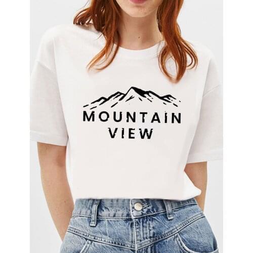 BLINGPAW Graphic T Shirts Moutain View Letter Print T-shirt Pure Cotton Unisex Tees Summer Tee Shirts 19 Colors