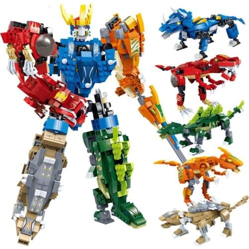 Goood Transformation 8724 New Music New Dinosaur Straight Variable Five In One Educational Assembled Joint Toy Building Blocks E