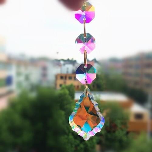 20pieces Crystal Chandelier Pendants (3pcs AB crystal Octagon Beads With 38mm Maple Leaf) for Wedding Decoration Event Party