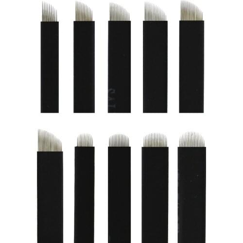 Eyebrow Microblading Needles 14 18 U 0.18mm Permanent Makeup Needles Free Shipping Tattoo Blade Curved Embroidered Needles