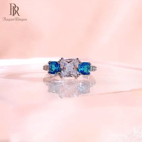 Bague Ringen Simple Silver 925 Jewelry Rings For Women Blue White Gemstone Lady Ring Zircon Exquisite Party Accessories Size6-10