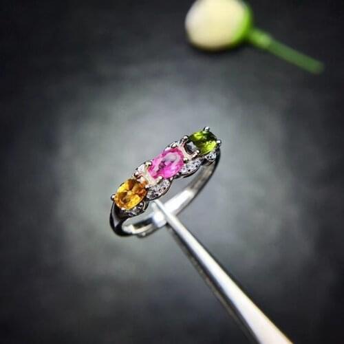 Fashion Row line Natural Multicolor tourmaline gem Ring S925 Silver Natural Gemstone Ring Womens wedding party gift Jewelry