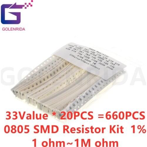 33Value * 20PCS =660PCS 0805 SMD Resistor Kit 1% 1/8W (1 ohm~1M ohm) component diy samples kit