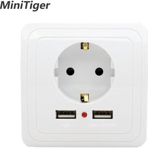 Minitiger Smart Home Wall Power Socket 16A EU Standard Outlet With 2400mA Dual USB Charger Port for Mobile Super Power