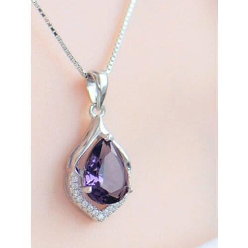 Withiout Chain New Stylish Silver Color Natural Purple Color Love forever Drop Water Pendant Fashion Jewelry