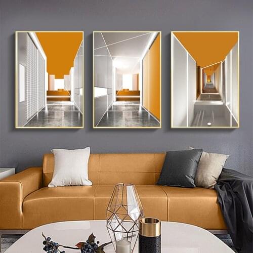Orange Geometric Building Canvas Poster Abstract Wall Art Painting Nordic Print Wall Pictures for Living Room Modern Home Decor