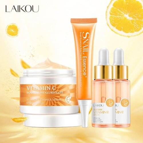 LAIKOU Vitamin C Whitening Set Face Cream Facial Serum Mask Fade Spots Melanin Eye Cream Remove Dark Circles Skin Care Products