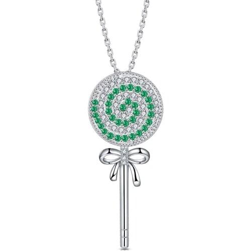 2021 New 925 Silver Necklace Lollipops Lab Grown Emerald Pendants Cute Jewelry For Girls Gift