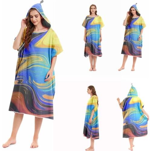 Surf Poncho Wetsuit Changing Robe Thick Quick Dry Microfiber Beach Hooded Towel for Surfing Swimming Bathing Outdoor Sports