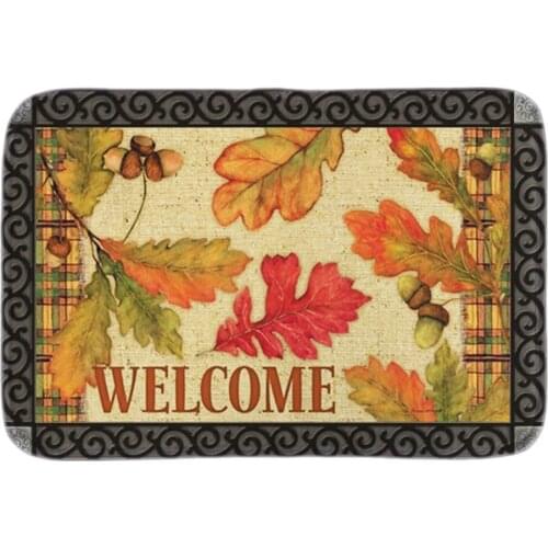 Burlap Leaves Fall Doormat Welcome Autumn Leaf Indoor Outdoor Door Mat For Living Room Bedroom Soft Short Plush Fabric Floor Mat