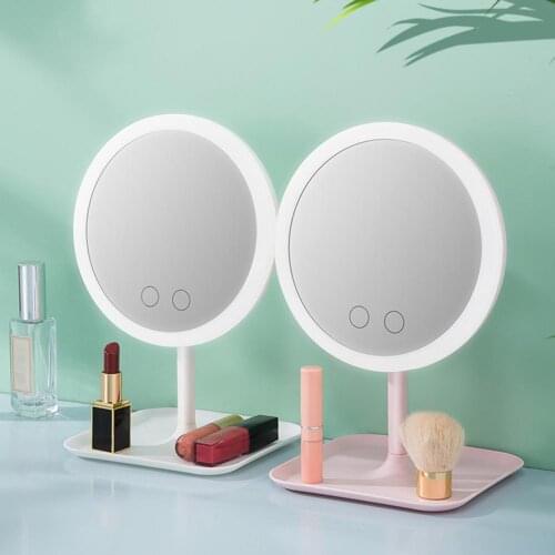 USB Rechargeable LED Adjustable Daylight Cosmetic Makeup Mirror Desktop Lamp Smart Fill Light Beauty Dormitory Make Up Mirror