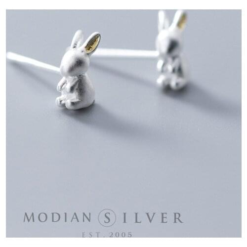 Modian 100% 925 Sterling Silver Cute Animal 3D Rabbit Stud Earrings for Women And Girl Fashion Korean Style Jewelry Brincos