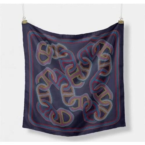 Newest Fashion Chains Design Twill Silk Scarves Women Elegant Square Scarf Bandana Small Hijab Foulards Ladies Tie Headband 53CM