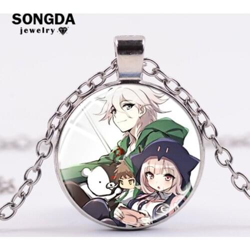 SONGDA Danganronpa Punk Chain Necklace Danganronpa: Trigger Happy Havoc Series Cartoon Pattern Glass Cabochon Necklaces Pendants