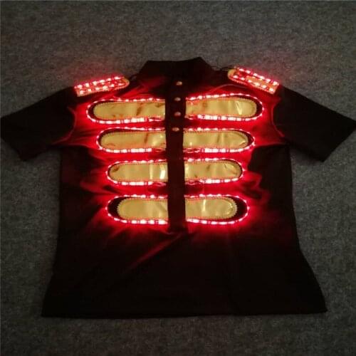X01 Ballroom dance men led costumes stage wears jacket dj RGB light Half sleeve colorful robot dress clothe party performance ds