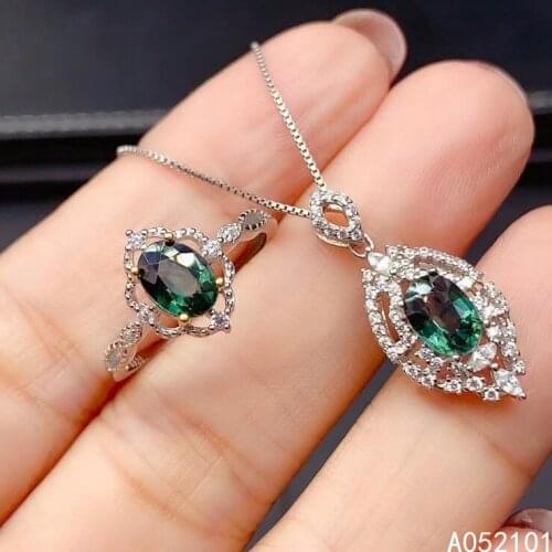 KJJEAXCMY Fine Jewelry 925 sterling silver inlaid natural sapphire girl vintage necklace pendant ring set support test with box