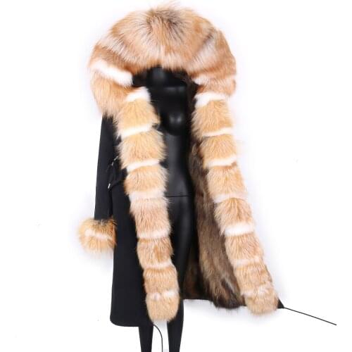 2021 Winter Jacket Women Long Parka Real Raccoon Fur Coat Natural Raccoon Fox Fur Collar Hood Thick Warm Streetwear Parkas New