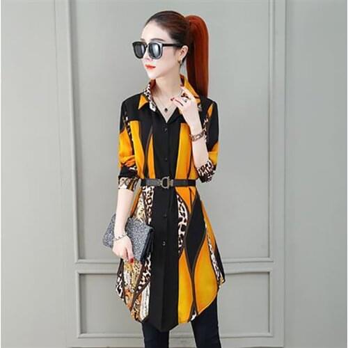 Women Spring Summer Style Chiffon Blouses Shirts Lady Casual Turn-down Collar Printed Blusas Tops ZZ0579