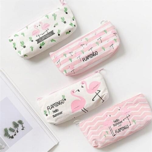 M364 2017 Personality Design Women Purses Flamingo Bird Personality Canvas Long Pen Bag Quality Fabric Bag