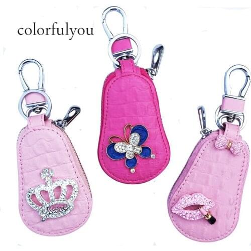 Butterfly Rhinestone Pattern Car Key Purse Diamond Zebra Pattern Women Car Key Bag Pink Rose Black Choose 2019 Korean Fashion