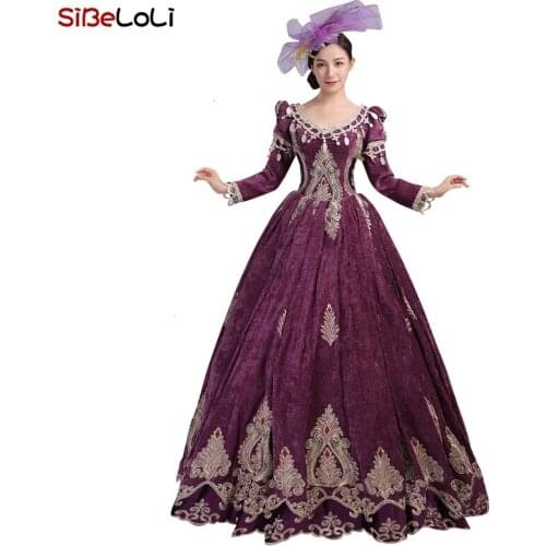 Unique Deep Wine Red Velvet Embroidery Marie Antoinette Dress Christmas Carnivale Medieval Renaissance Princess Ball Gown Women