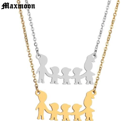 Maxmoon Stainless Steel Girls Boys Necklace Women Mama Kids Neckless Jewelry Accessories Silver Color Family Necklaces Jewerly