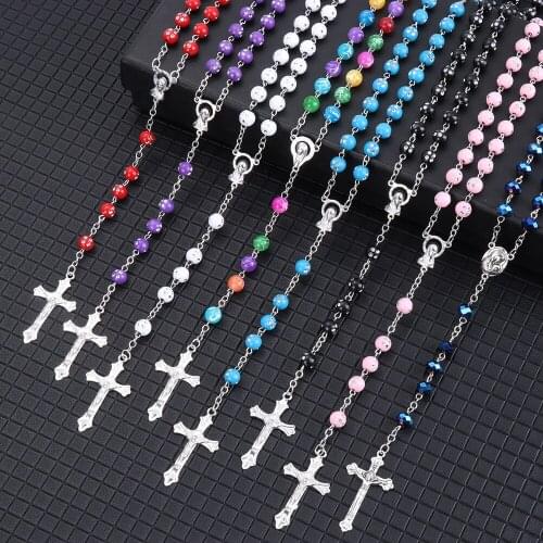 1PC Cross Rosary Beads Necklace Various Styles Catholic Rosary Design Pendent Wooden Necklace Jewelry Accessories Gifts
