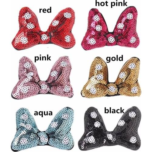 15 pcs / lot , 3'' Sequin Hair Bows For Girls Glitter White Dots Hair Bow DIY Kids Headband apparel Hair accessories