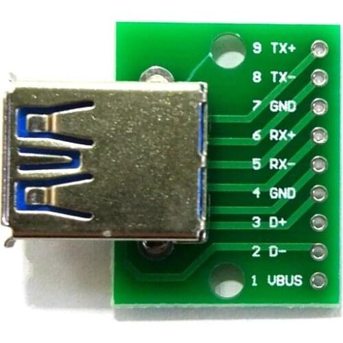 2pcs USB 3.0 Receptacle Female Socket to 9 Pin 2.54 mm Through Holes PCB Converter DIP Solder DIY Cellphone Data Line