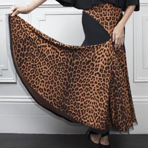 2020 New Ballroom Dance Costume Leopard Skirt Ladies Club Dancer Tango Waltz Dress Prom Performance Clothes Adult Long Skirt 735