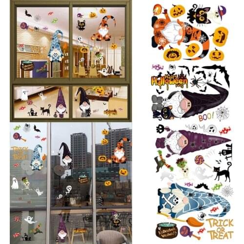4 Sheet Halloween Decorations Window Decals Wall Stickers Gnome Pumpkin Horror Spider Clings Sticker Decorations