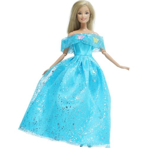1 Set Handmade COSPLAY Fairytale Outfit Doll Accessories Blue Lace Sequins Dress Classic Princess Clothes for Barbie Doll Toy