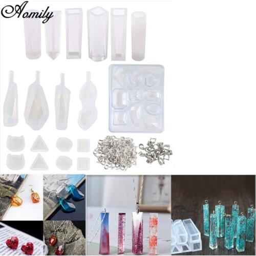 Aomily DIY 19pcs/Set Handmade Crystal Drop Jewelry Mold Necklace Eardrop Gemstones Cake Chocolate Resin Soap Molds 110pcs Screws