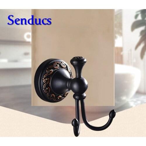Free shipping Senducs 7613 solid brass robe hook with wall mounted bathroom black robe hook and clothes hook by cheap price