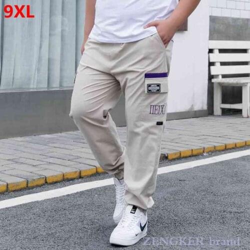 Summer casual pants men plus size ankle-length pants mens fashion pockets close up sports pants thin 7XL 8XL 9XL Cargo Pants