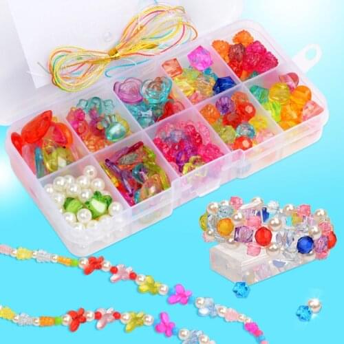 200 Pieces Of beaded Kit Toys 10 Grids Childrens Beads Girls Handmade Beads Bracelet Necklace DIY Materials Kids Toy Gifts