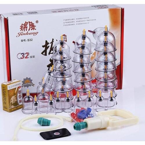 Cheap 32 Pieces Cans cups chinese vacuum cupping kit pull out vacuum apparatus therapy relax massagers curve suction pumps