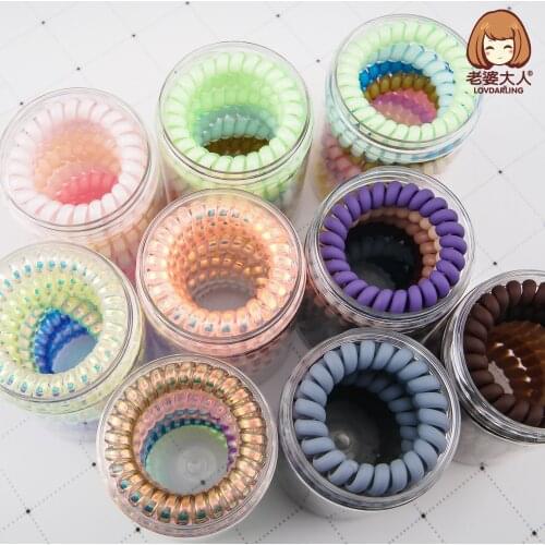 High Elasticity Candy Color Transparent Bright Silver Frosted Phone Hair Band Spring Hair Rope Simple Phone Line Hair Ring Set